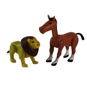 Vintage Fisher Price Little People Brown Horse Yellow Lion Hong Kong